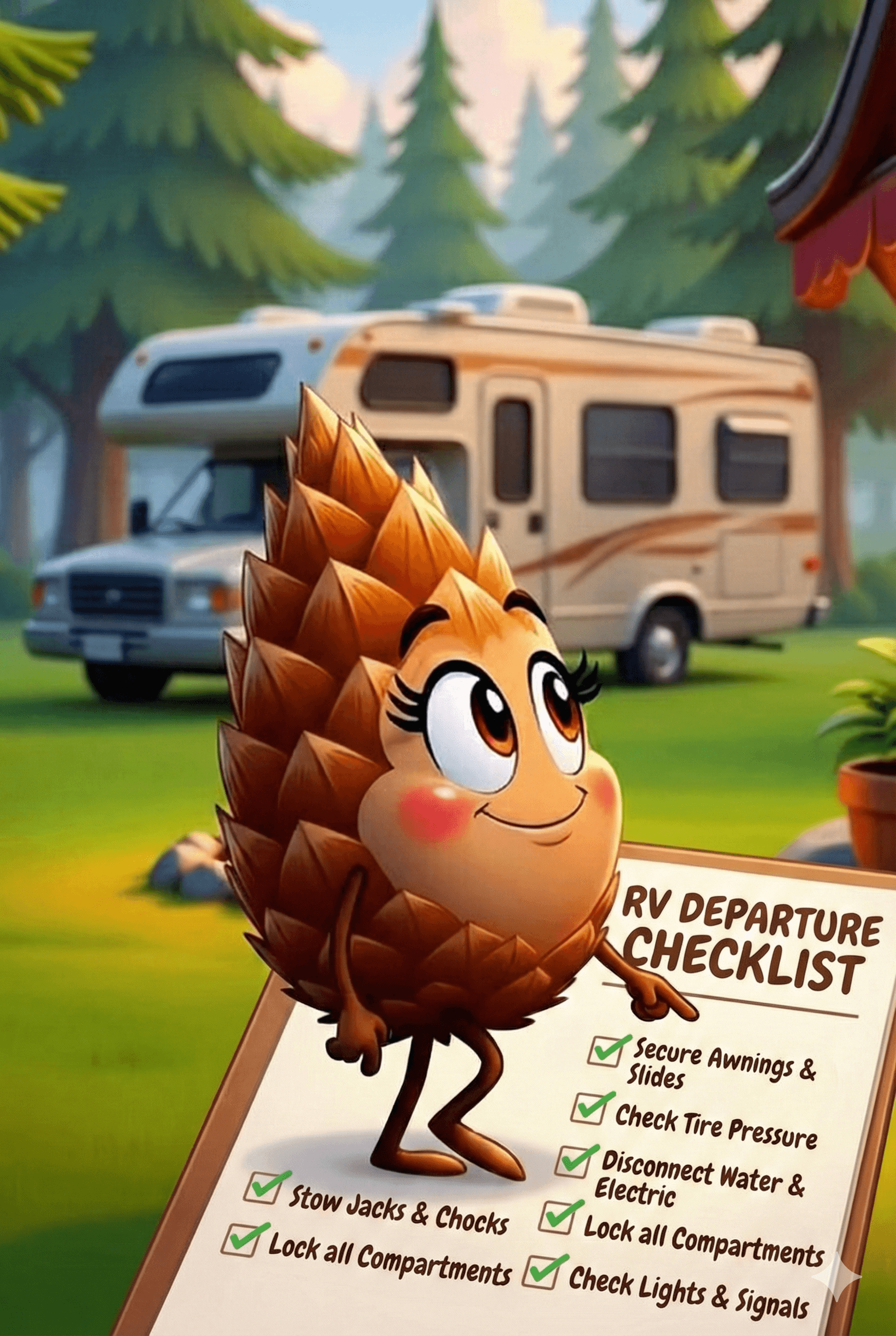 Chip the Pine Cone with RV checklists